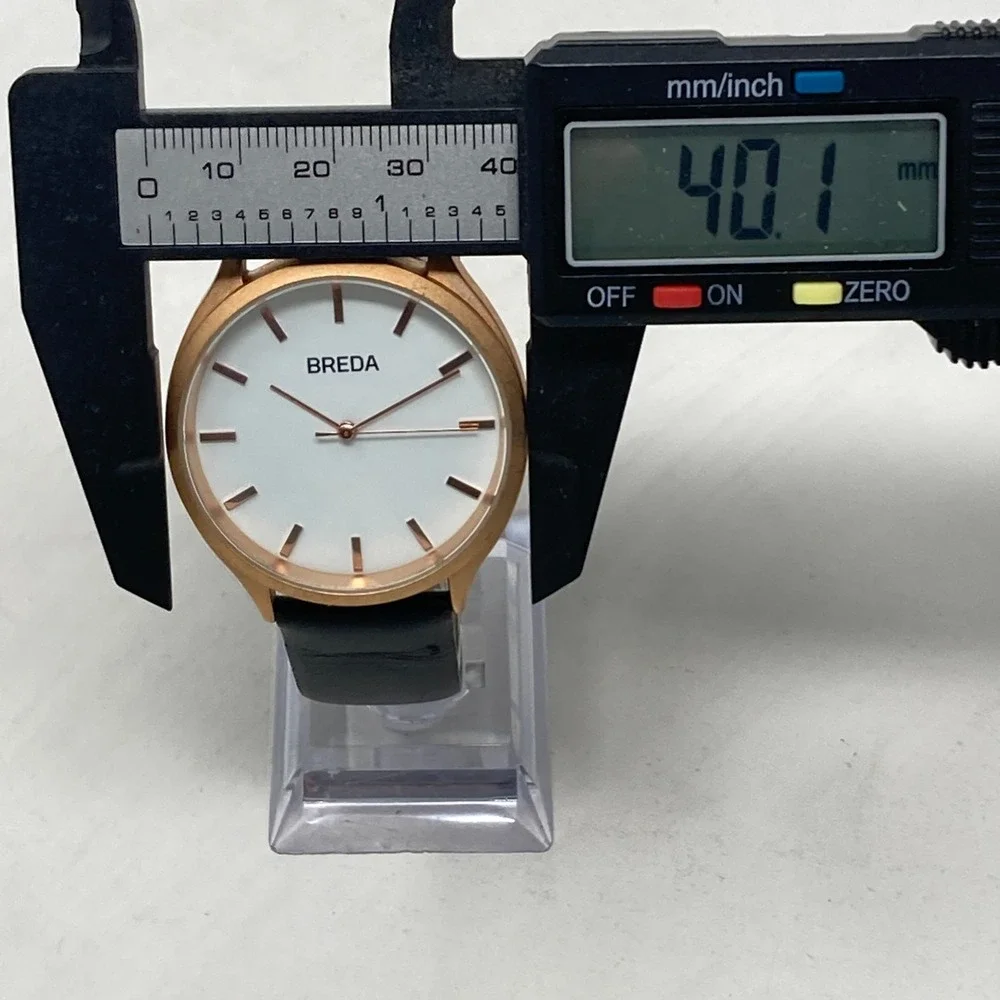 Breda Watch Men Women 40mm Rose Gold Tone Matte Black Leather New Battery 9